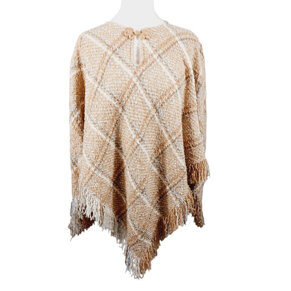 Boyne Valley Weavers, Hand Crafted Ireland, Tan Plaid Poncho, Wool Blend, O/S - Picture 7 of 11